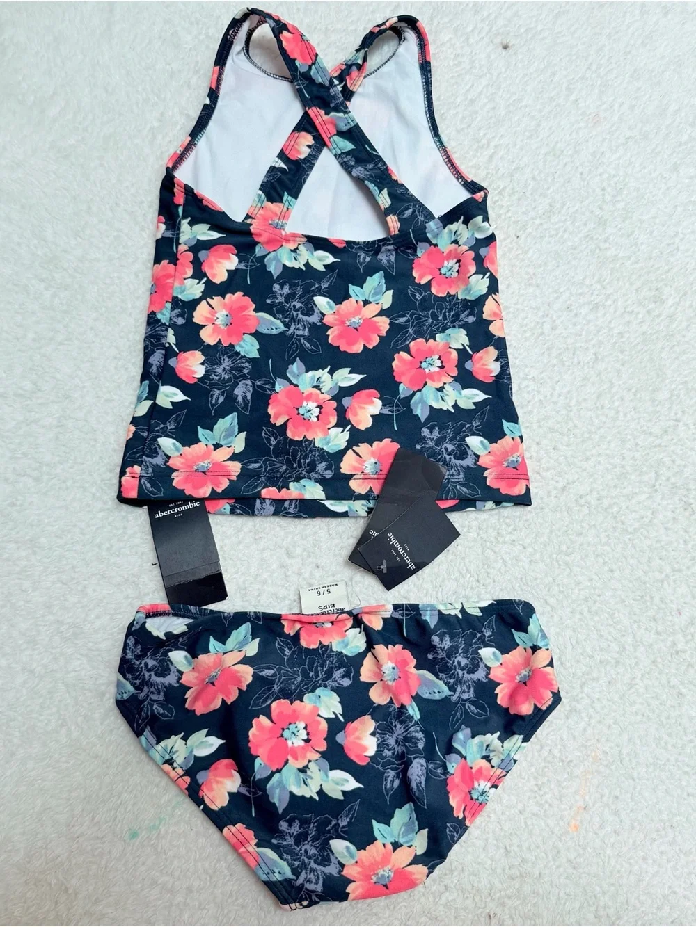 Abercrombie Kids Floral Tankini Swimsuit - Navy with Coral Flowers 5/6